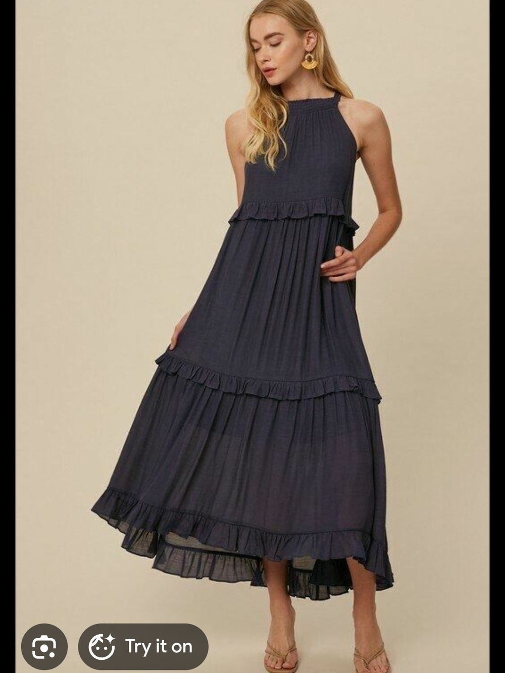 Listicle Teal Ruffled Tiered Halter Maxi Dress